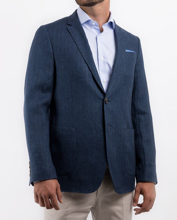 Dark Blue Casual Jacket 100% Linen